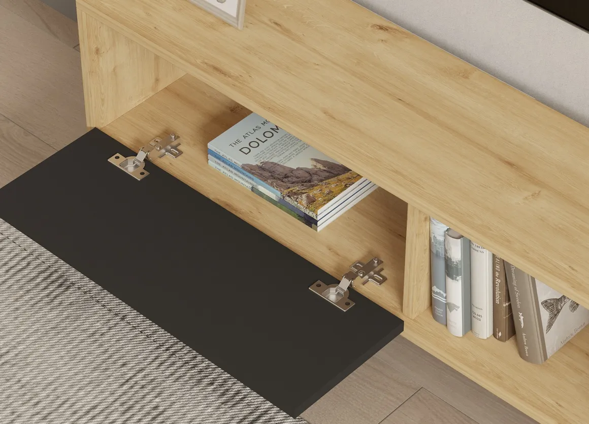 Mobili Porta Tv > Dmora Mobile Porta tv Nero Antracite Marrone Rovere un Ripiano 2 Ante 160x30x37h cm, 4 Vani - Tribano Marrone Rovere, Nero Antracite