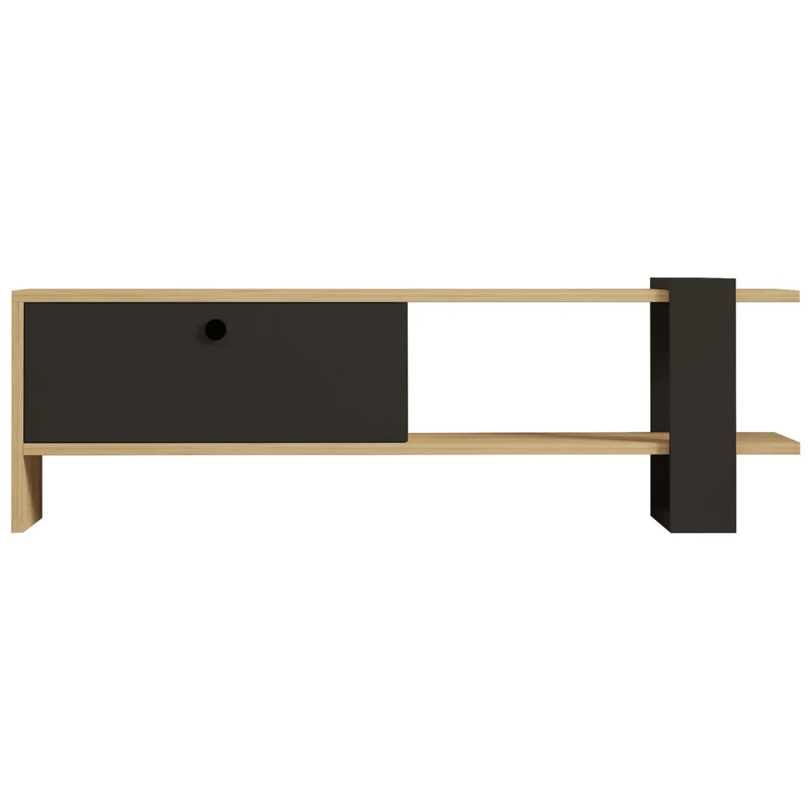 Mobili Porta Tv > Dmora Mobile Porta tv Nero Antracite Marrone Rovere un Ripiano 2 Ante 160x30x37h cm, 4 Vani - Tribano Marrone Rovere, Nero Antracite