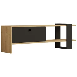 Mobili Porta Tv > Dmora Mobile Porta tv Nero Antracite Marrone Rovere un Ripiano 2 Ante 160x30x37h cm, 4 Vani - Tribano Marrone Rovere, Nero Antracite