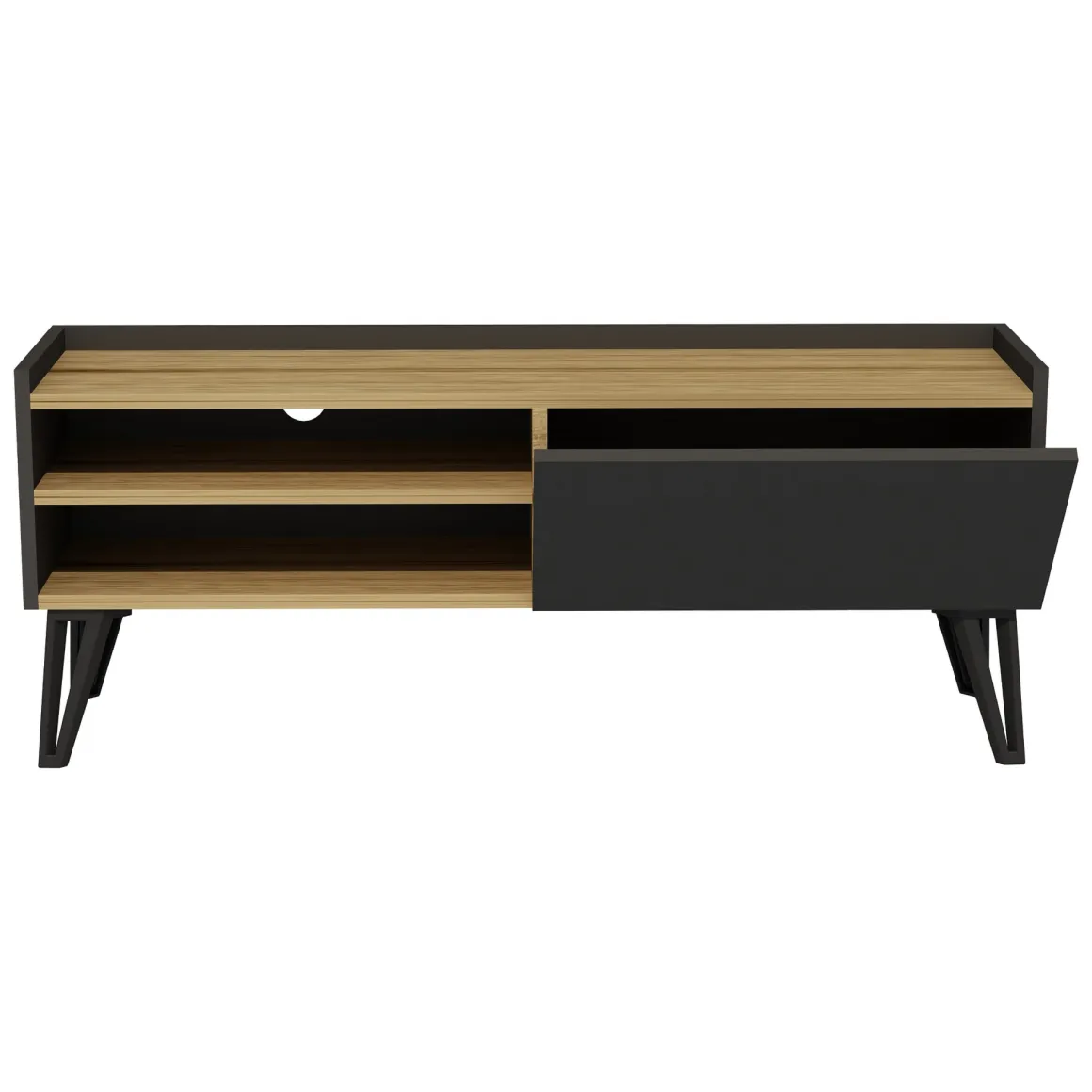 Mobile Porta tv Nero Antracite Marrone Rovere un Ripiano Un'anta 120x33x50h cm, 3 Vani - Cremia