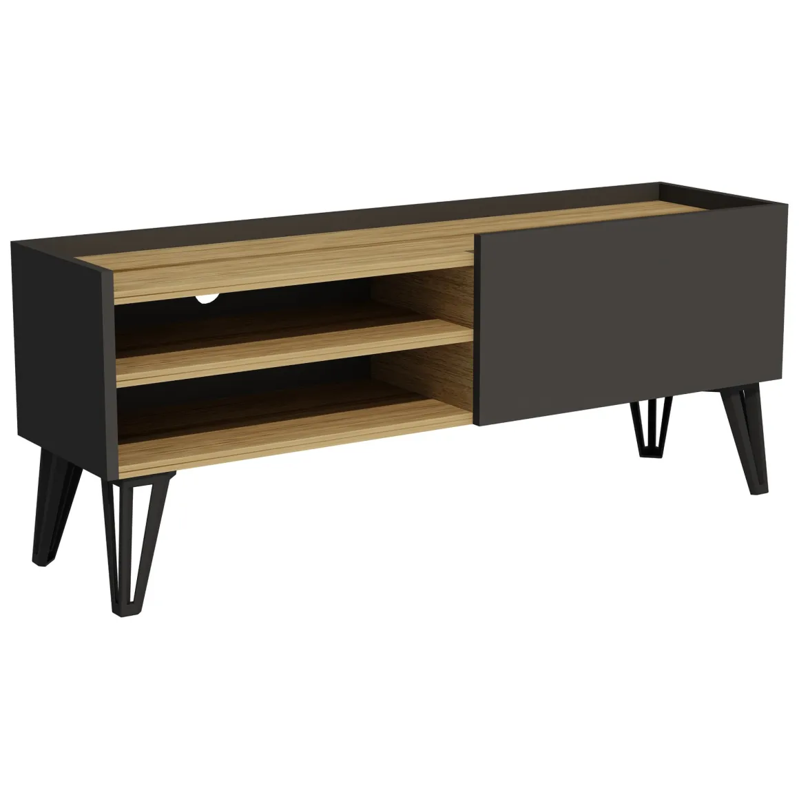 Mobile Porta tv Nero Antracite Marrone Rovere un Ripiano Un'anta 120x33x50h cm, 3 Vani - Cremia
