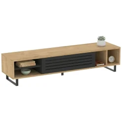 Mobile Porta tv Nero Antracite Marrone Rovere un Ripiano Un'anta 160x40x35h cm, 5 Vani - Sovico