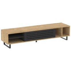 Mobile Porta tv Nero Antracite Marrone Rovere un Ripiano Un'anta 160x40x35h cm, 5 Vani - Sovico