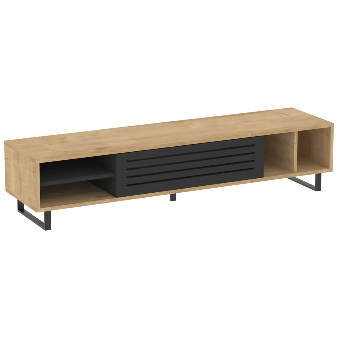 Mobile Porta tv Nero Antracite Marrone Rovere un Ripiano Un'anta 160x40x35h cm, 5 Vani - Sovico