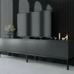 Mobile Porta tv Nero Antracite Nero Cassetti un Ripiano 180x30x47h cm, 2 Ante - Espero