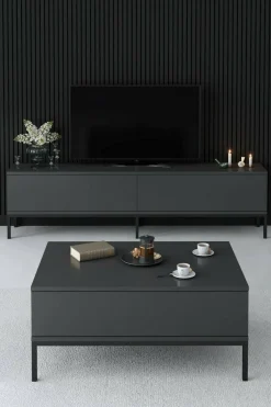 Mobile Porta tv Nero Antracite Nero Cassetti un Ripiano 180x30x47h cm, 2 Ante - Espero