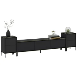 Mobile Porta tv Nero Antracite Nero Marmo 2 Ripiani 7 Vani 180x35x45h cm, 5 Ante - Cortin