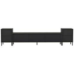 Mobili Porta Tv > Dmora Mobile Porta tv Nero Antracite Nero Marmo Luci led Incluse 3 Ante 160x32x35h cm, Apertura a Ribalta - Marazzi Nero Marmo, Nero Antracite