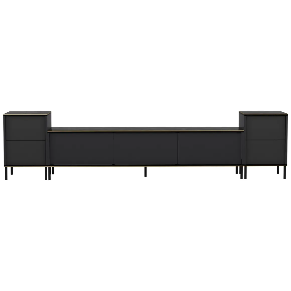 Mobili Porta Tv > Dmora Mobile Porta tv Nero Antracite Nero Marmo Luci led Incluse 3 Ante 160x32x35h cm, Apertura a Ribalta - Marazzi Nero Marmo, Nero Antracite
