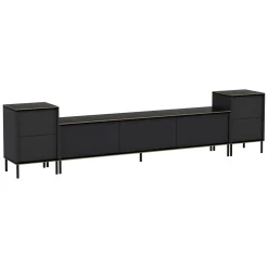 Mobili Porta Tv > Dmora Mobile Porta tv Nero Antracite Nero Marmo Luci led Incluse 3 Ante 160x32x35h cm, Apertura a Ribalta - Marazzi Nero Marmo, Nero Antracite