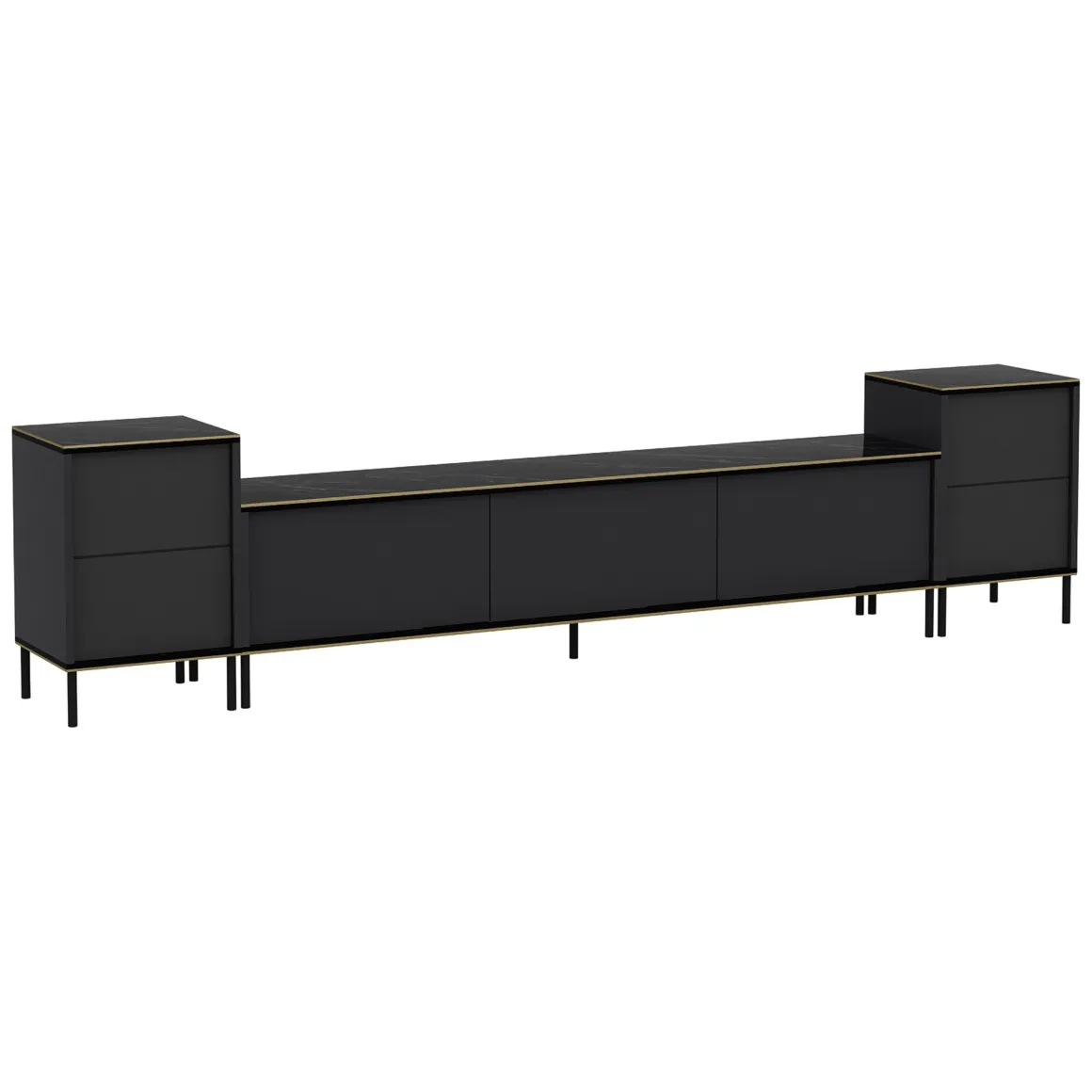 Mobili Porta Tv > Dmora Mobile Porta tv Nero Antracite Nero Marmo Luci led Incluse 3 Ante 160x32x35h cm, Apertura a Ribalta - Marazzi Nero Marmo, Nero Antracite
