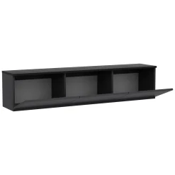 Mobili Porta Tv > Dmora Mobile Porta tv Nero Antracite Nero Marmo Luci led Incluse 3 Ante 160x32x35h cm, Apertura a Ribalta - Marazzi Nero Marmo, Nero Antracite