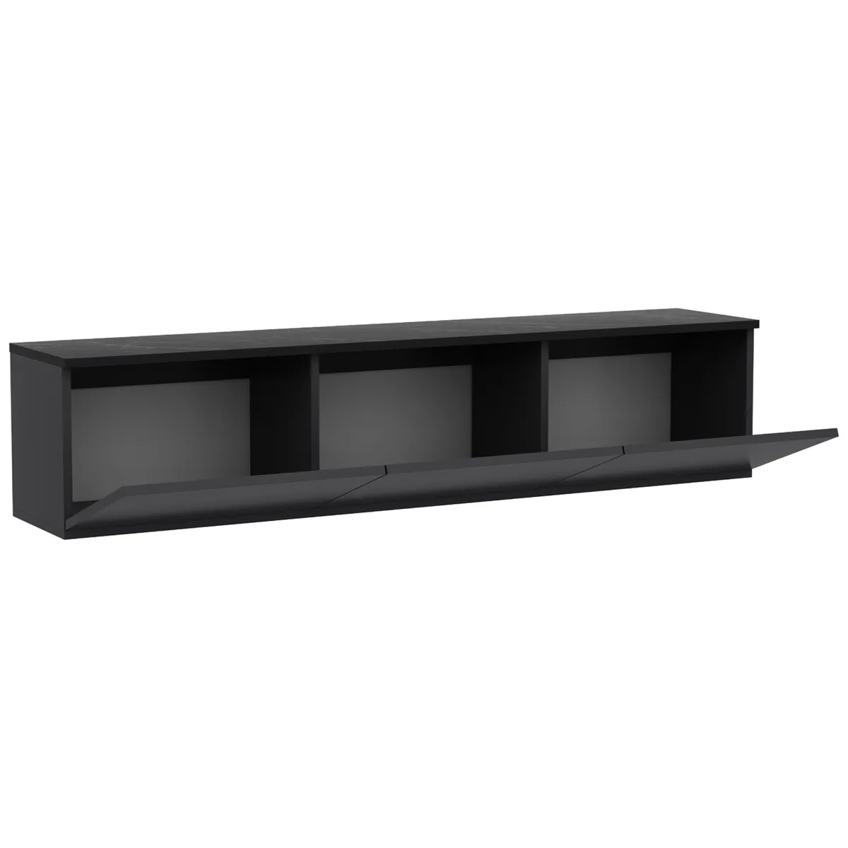 Mobili Porta Tv > Dmora Mobile Porta tv Nero Antracite Nero Marmo Luci led Incluse 3 Ante 160x32x35h cm, Apertura a Ribalta - Marazzi Nero Marmo, Nero Antracite