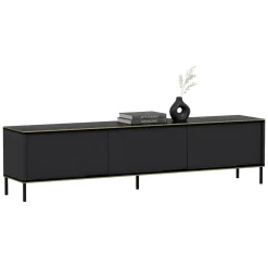 Mobile Porta tv Nero Antracite oro 3 Ante Ripiano Effetto Marmo 180x35x45h cm, 3 Vani - Vicchio