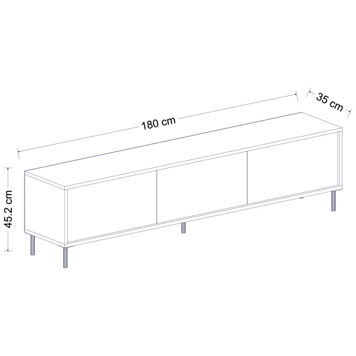 Mobile Porta tv Nero Antracite oro 3 Ante Ripiano Effetto Marmo 180x35x45h cm, 3 Vani - Vicchio