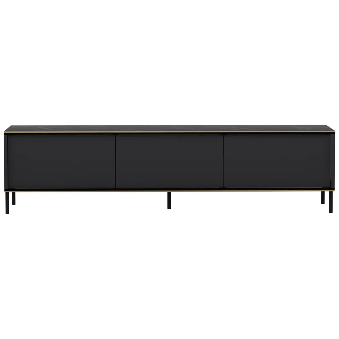 Mobile Porta tv Nero Antracite oro 3 Ante Ripiano Effetto Marmo 180x35x45h cm, 3 Vani - Vicchio