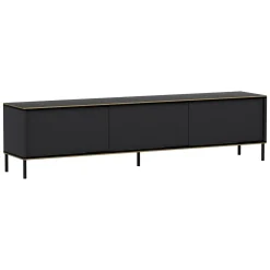 Mobile Porta tv Nero Antracite oro 3 Ante Ripiano Effetto Marmo 180x35x45h cm, 3 Vani - Vicchio