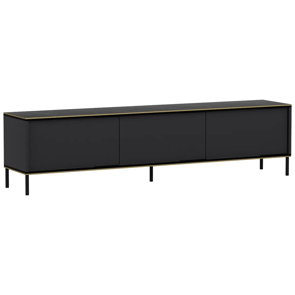 Mobile Porta tv Nero Antracite oro 3 Ante Ripiano Effetto Marmo 180x35x45h cm, 3 Vani - Vicchio