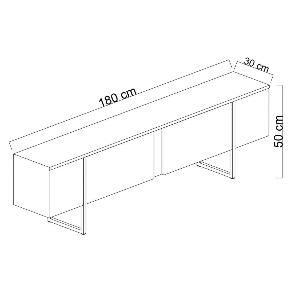 Mobile Porta tv Nero Antracite oro Cassetti un Ripiano 180x30x50h cm, 2 Ante - Abishia
