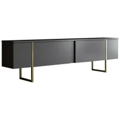Mobile Porta tv Nero Antracite oro Cassetti un Ripiano 180x30x50h cm, 2 Ante - Abishia