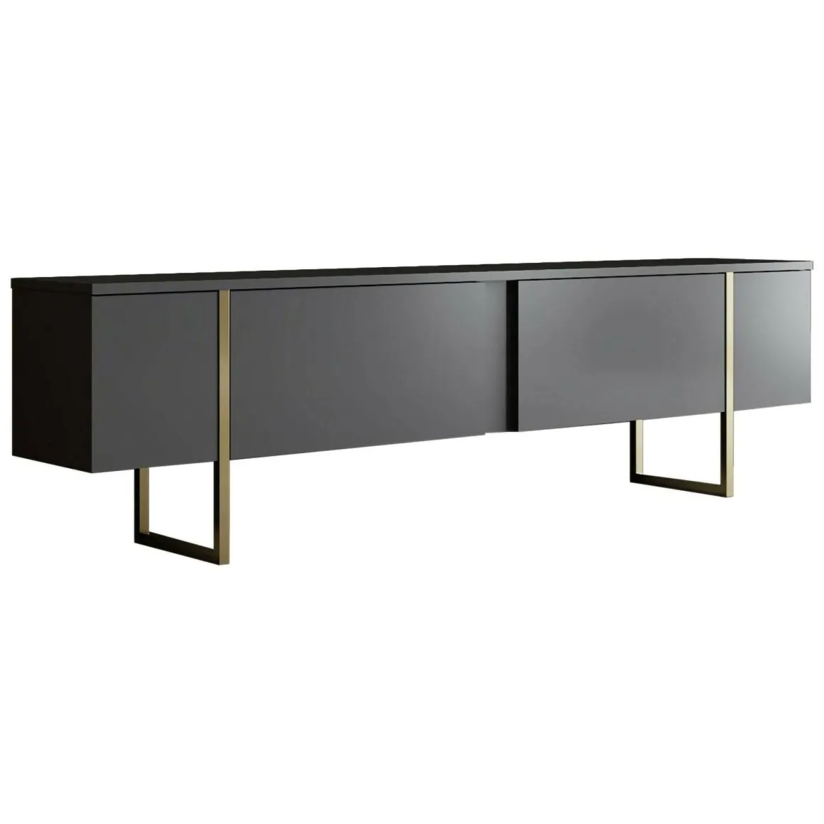 Mobile Porta tv Nero Antracite oro Cassetti un Ripiano 180x30x50h cm, 2 Ante - Abishia