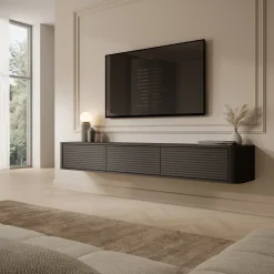 Mobili Porta Tv > Dmora Mobile Porta tv 3 Cassetti un Ripiano 200x34x28h cm, 3 Vani - Kahate Nero