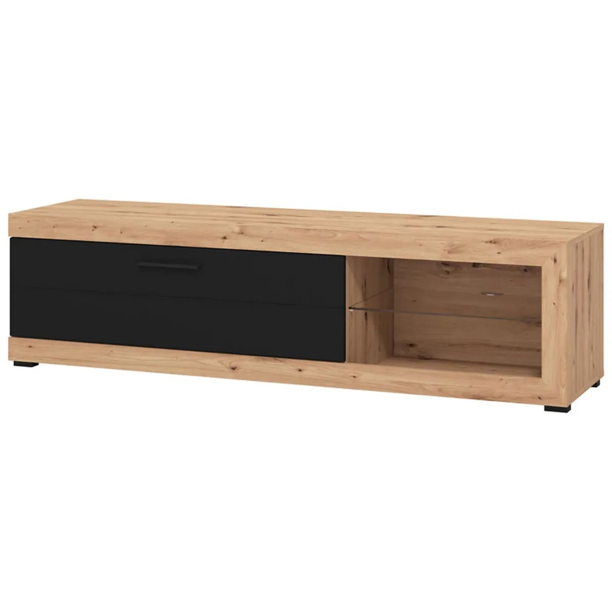 Mobili Porta Tv > Dmora Mobile Porta tv Nero Marrone Rovere Nodi 2 Ripiani Un'anta 162x41.5x43.5h cm, Ripiano in Vetro - Pompu Marrone, Nero Rovere Nodi