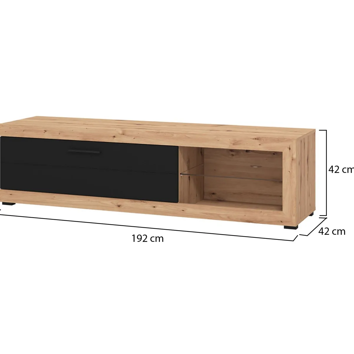 Mobili Porta Tv > Dmora Mobile Porta tv Nero Marrone Rovere Nodi 2 Ripiani Un'anta 162x41.5x43.5h cm, Ripiano in Vetro - Pompu Marrone, Nero Rovere Nodi