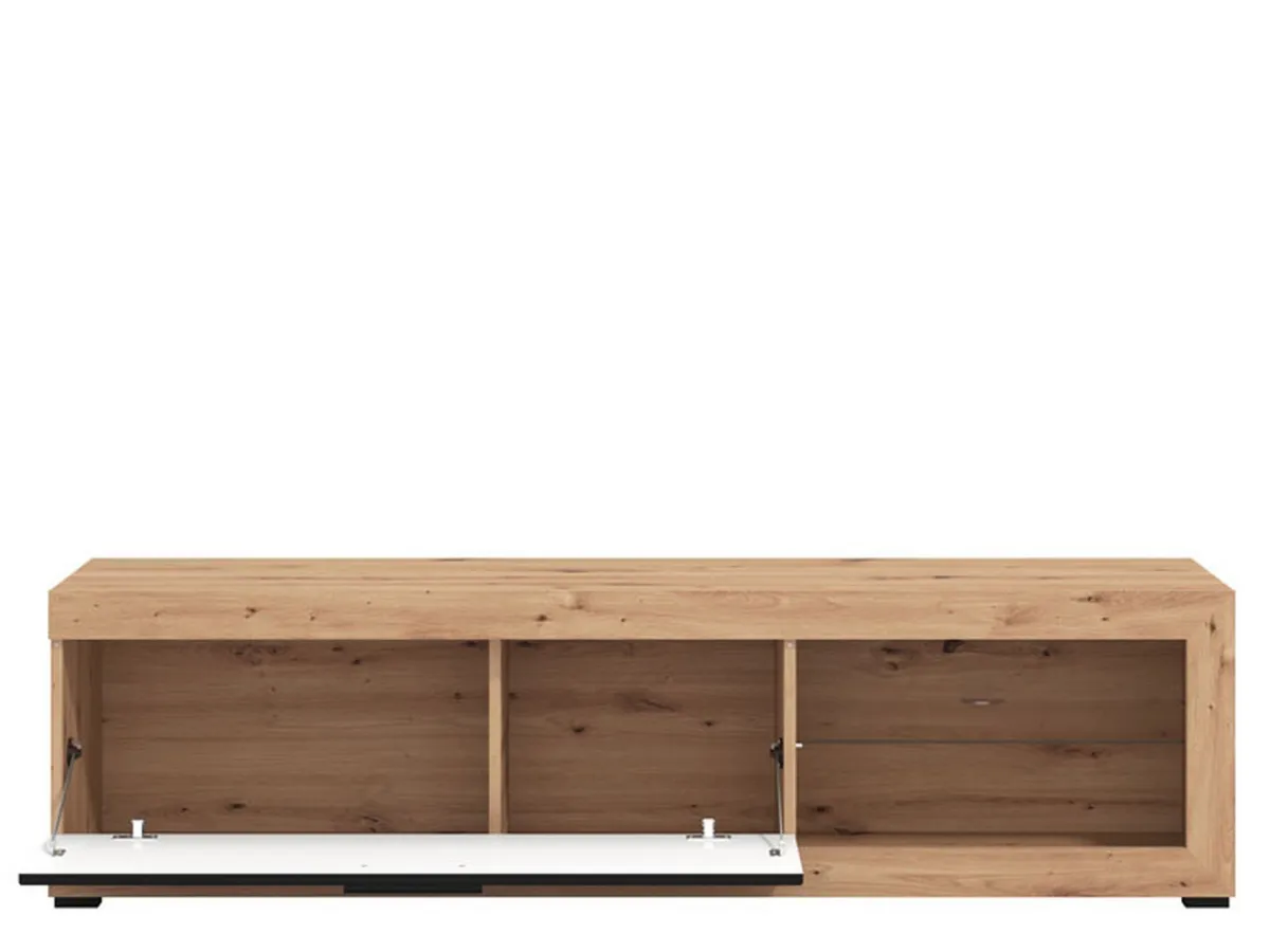 Mobili Porta Tv > Dmora Mobile Porta tv Nero Marrone Rovere Nodi 2 Ripiani Un'anta 162x41.5x43.5h cm, Ripiano in Vetro - Pompu Marrone, Nero Rovere Nodi