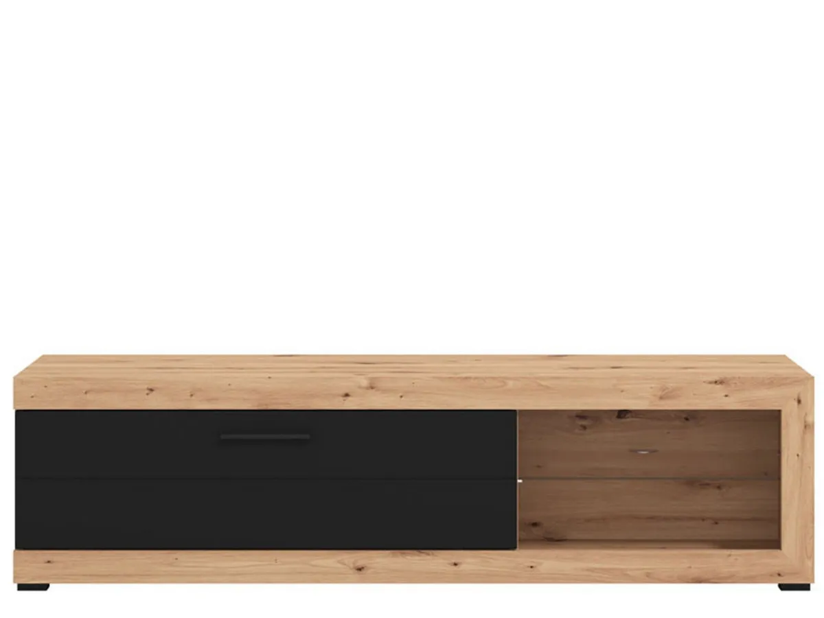 Mobili Porta Tv > Dmora Mobile Porta tv Nero Marrone Rovere Nodi 2 Ripiani Un'anta 162x41.5x43.5h cm, Ripiano in Vetro - Pompu Marrone, Nero Rovere Nodi