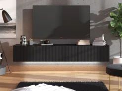 Mobile Porta tv Nero Nero Antracite un Ripiano 3 Ante 192x42x32h cm, 3 Vani - Fossa