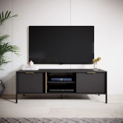 Mobile Porta tv Nero oro 2 Ripiani 2 Ante 153x40x53h cm, 4 Vani - Kaleka