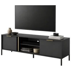 Mobile Porta tv Nero oro 2 Ripiani 2 Ante 153x40x53h cm, 4 Vani - Kaleka