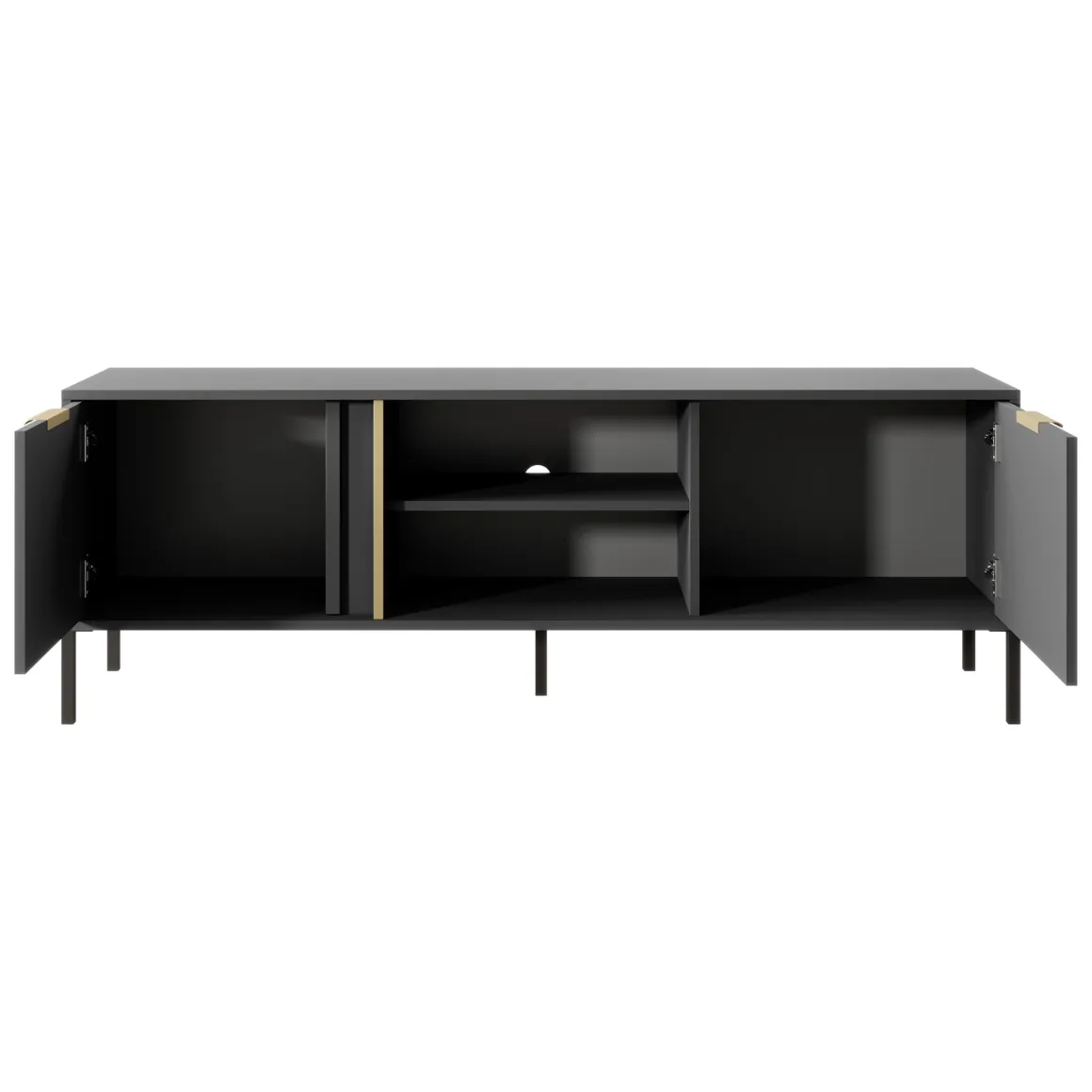 Mobile Porta tv Nero oro 2 Ripiani 2 Ante 153x40x53h cm, 4 Vani - Kaleka