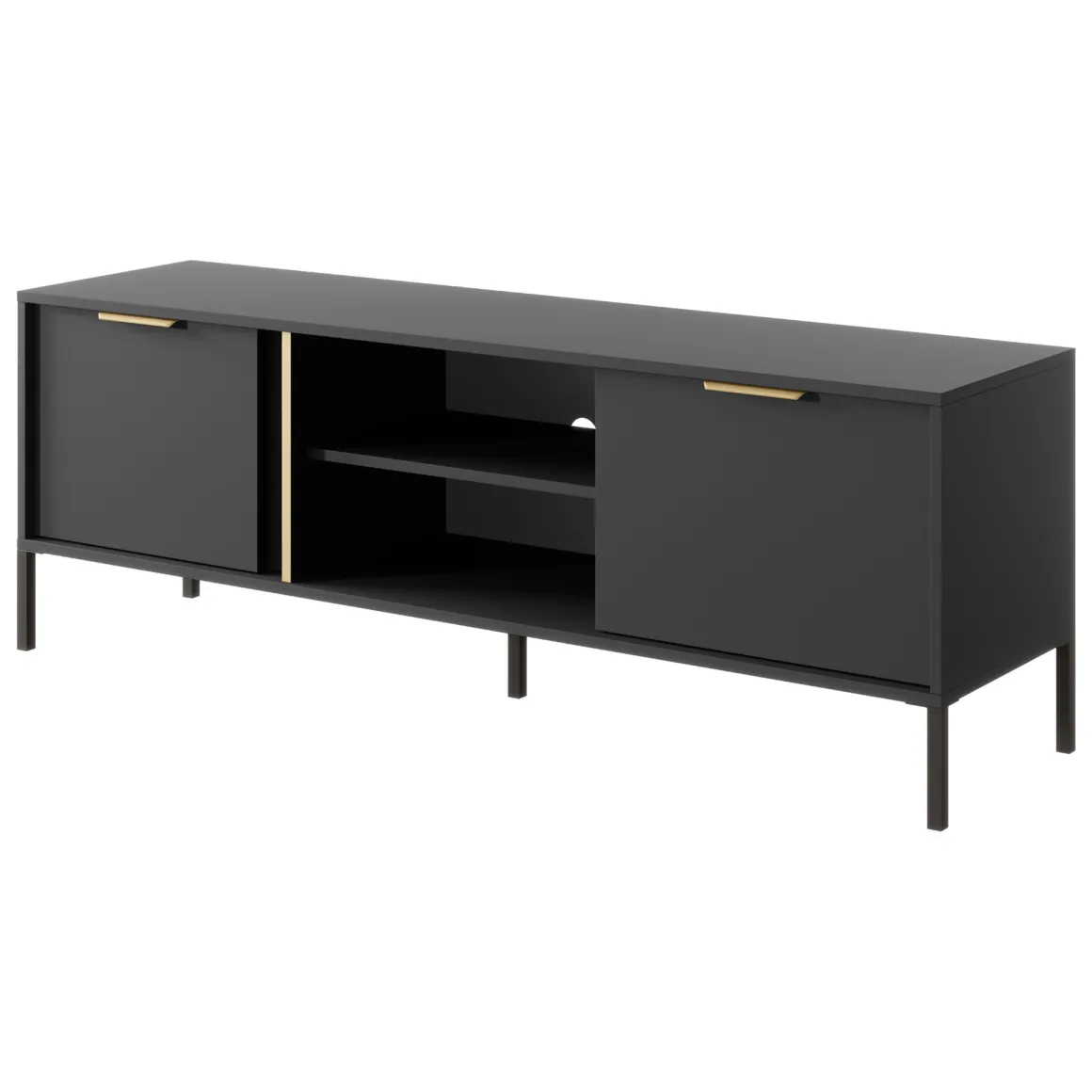 Mobile Porta tv Nero oro 2 Ripiani 2 Ante 153x40x53h cm, 4 Vani - Kaleka