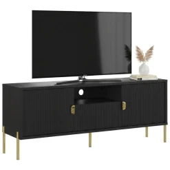 Mobile Porta tv Nero oro un Cassetto Ripiani 155x40x69h cm, 2 Ante - Rabattone
