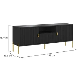 Mobile Porta tv Nero oro un Cassetto Ripiani 155x40x69h cm, 2 Ante - Rabattone