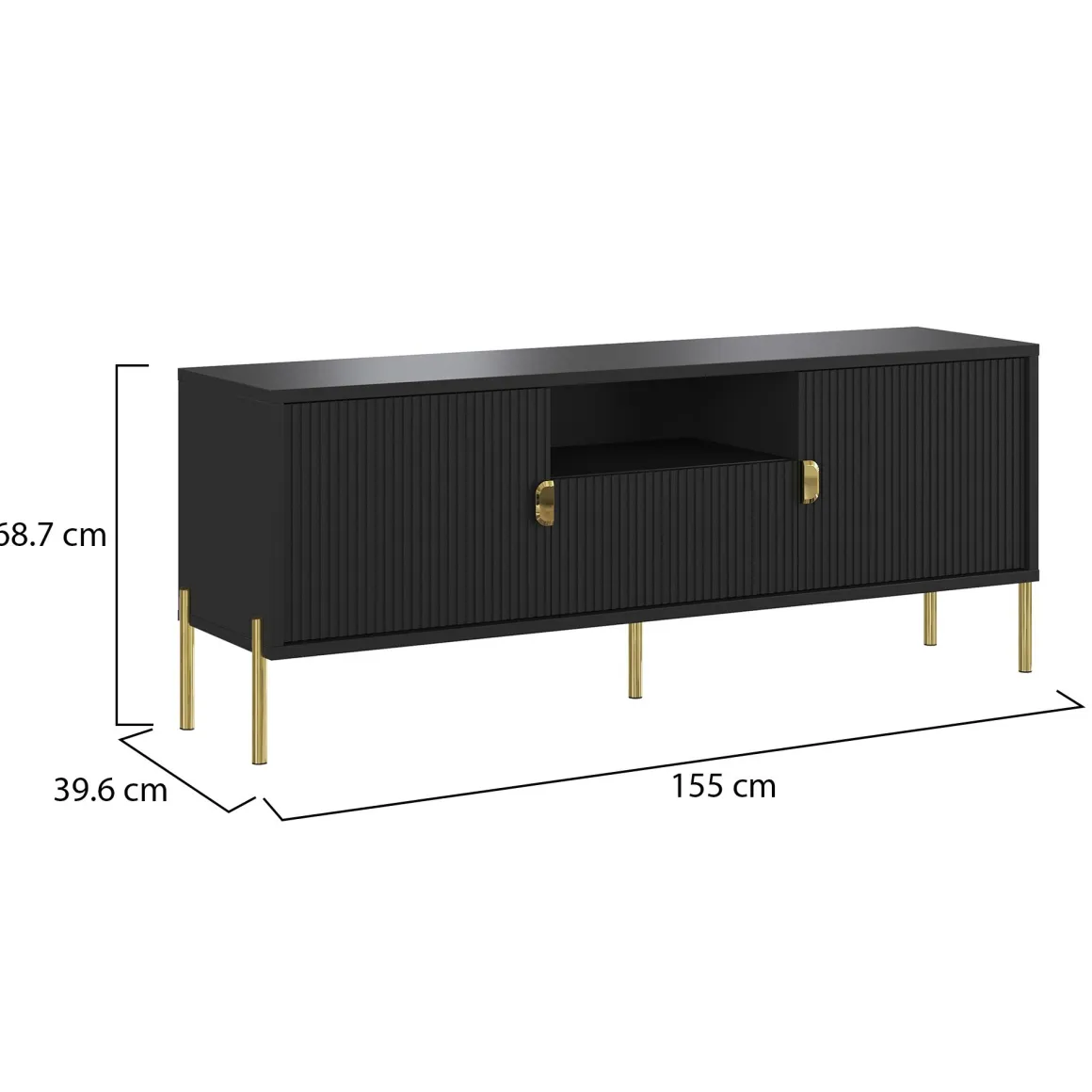 Mobile Porta tv Nero oro un Cassetto Ripiani 155x40x69h cm, 2 Ante - Rabattone