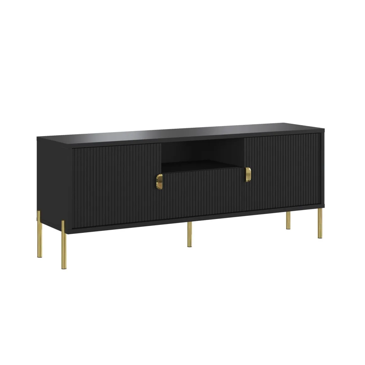 Mobile Porta tv Nero oro un Cassetto Ripiani 155x40x69h cm, 2 Ante - Rabattone