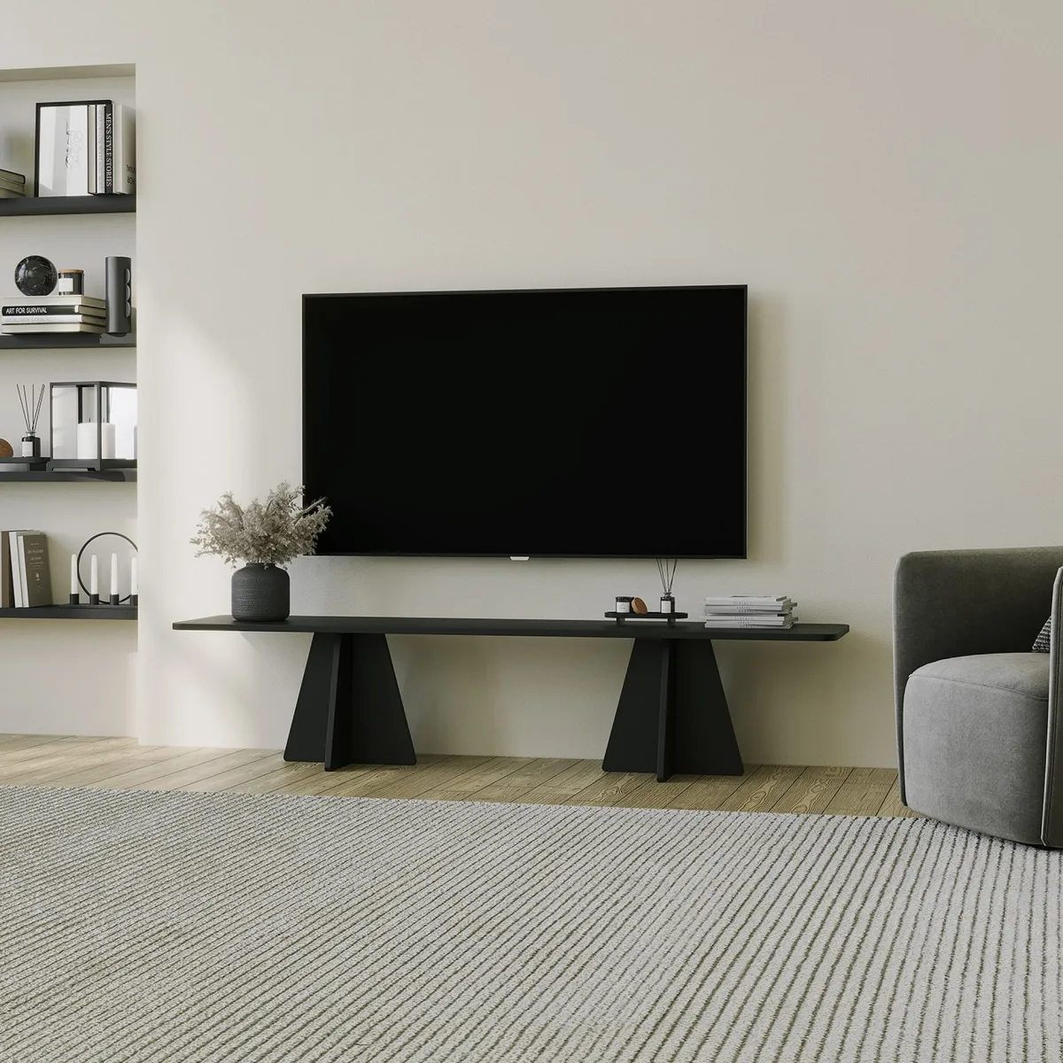 Mobili Porta Tv > Dmora Mobile Porta tv Peso Supportato 40 kg Installazione a Terra 180x42x40h cm, - Cairano Nero