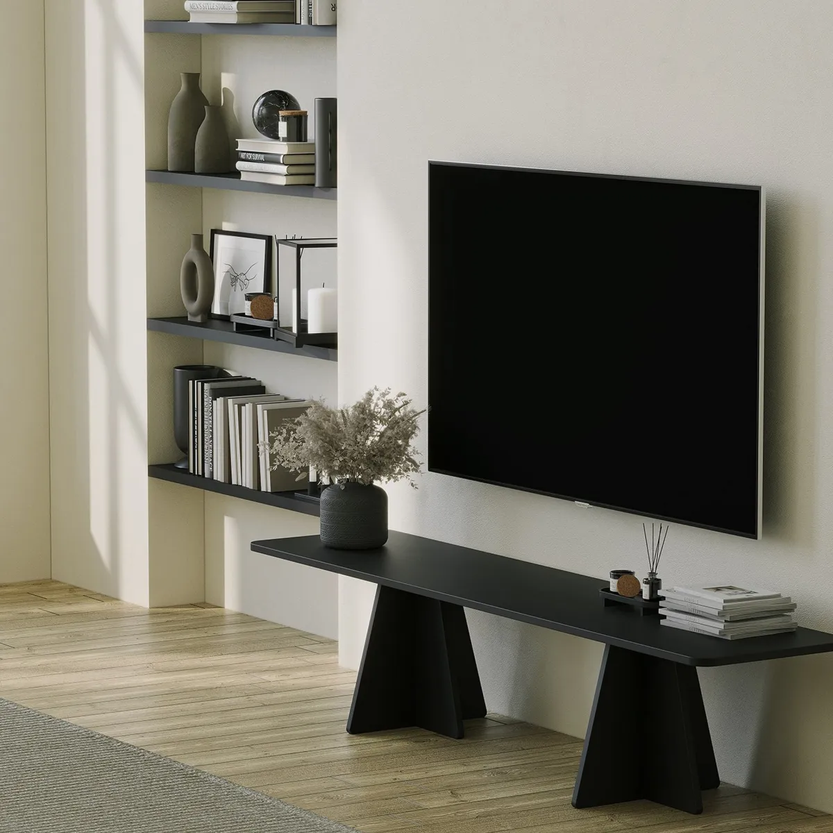 Mobili Porta Tv > Dmora Mobile Porta tv Peso Supportato 40 kg Installazione a Terra 180x42x40h cm, - Cairano Nero