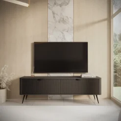 Mobili Porta Tv > Dmora Mobile Porta tv 2 Ripiani 2 Ante 163x38x51h cm, Ante Effetto Rigato con Piedini - Kalase Nero