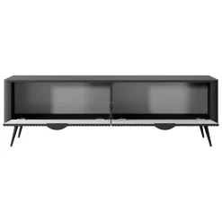 Mobili Porta Tv > Dmora Mobile Porta tv 2 Ripiani 2 Ante 163x38x51h cm, Ante Effetto Rigato con Piedini - Kalase Nero