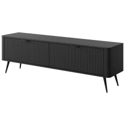 Mobili Porta Tv > Dmora Mobile Porta tv 2 Ripiani 2 Ante 163x38x51h cm, Ante Effetto Rigato con Piedini - Kalase Nero