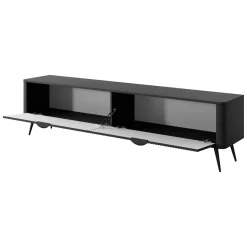 Mobile Porta tv Nero 2 Ripiani 2 Ante 200x38x51h cm, Ante Effetto Rigato con Piedini - Kala