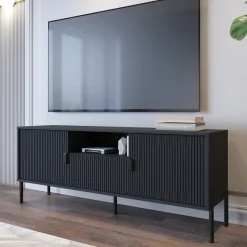 Mobili Porta Tv > Dmora Mobile Porta tv un Cassetto Ripiani 155x40x69h cm, 2 Ante - Rabattone Nero