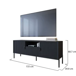 Mobili Porta Tv > Dmora Mobile Porta tv un Cassetto Ripiani 155x40x69h cm, 2 Ante - Rabattone Nero