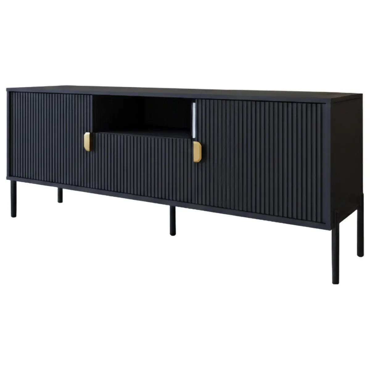 Mobili Porta Tv > Dmora Mobile Porta tv un Cassetto Ripiani 155x40x69h cm, 2 Ante - Rabattone Nero
