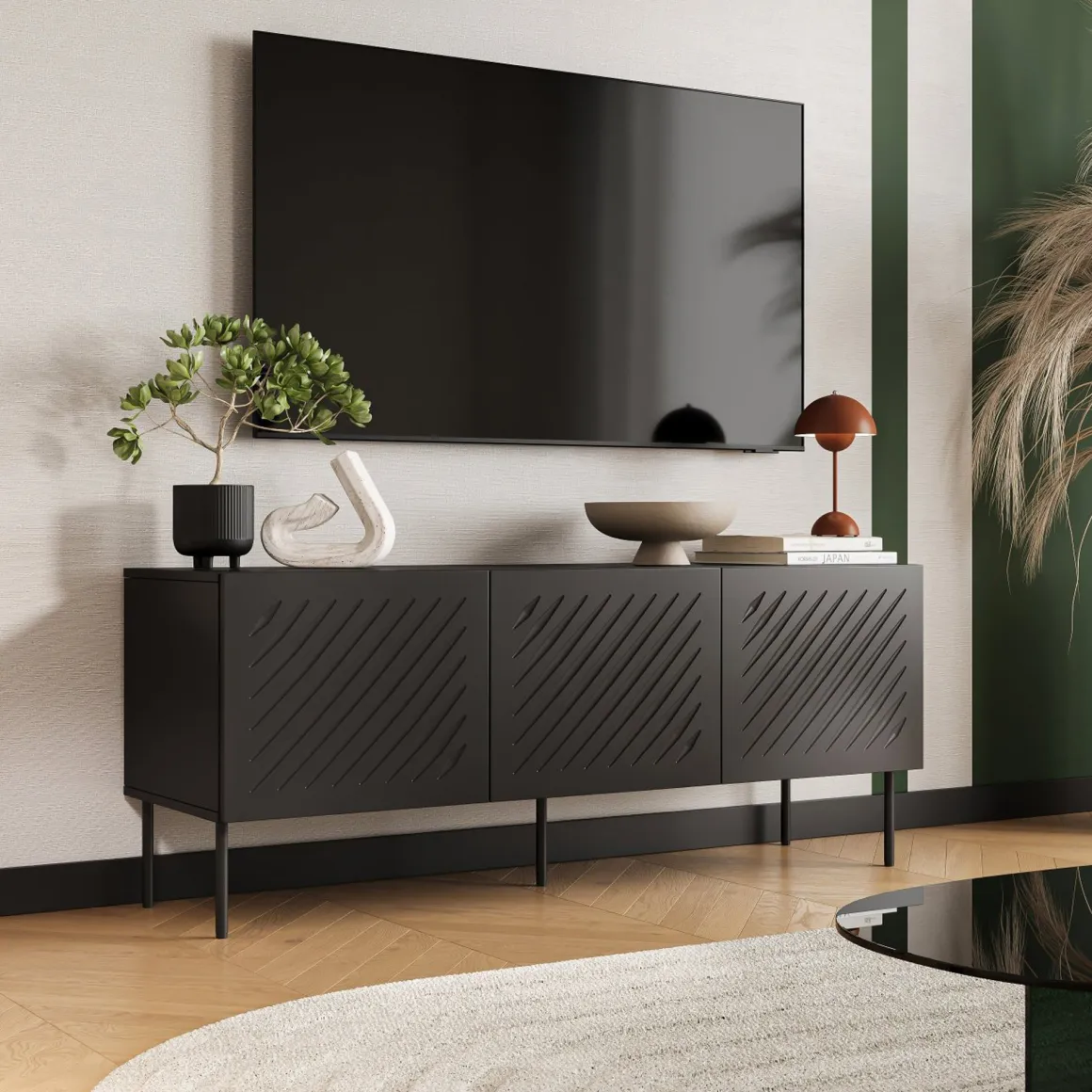 Mobile Porta tv Nero un Ripiano 150.5x42x60h cm, Cassetti - Termoli