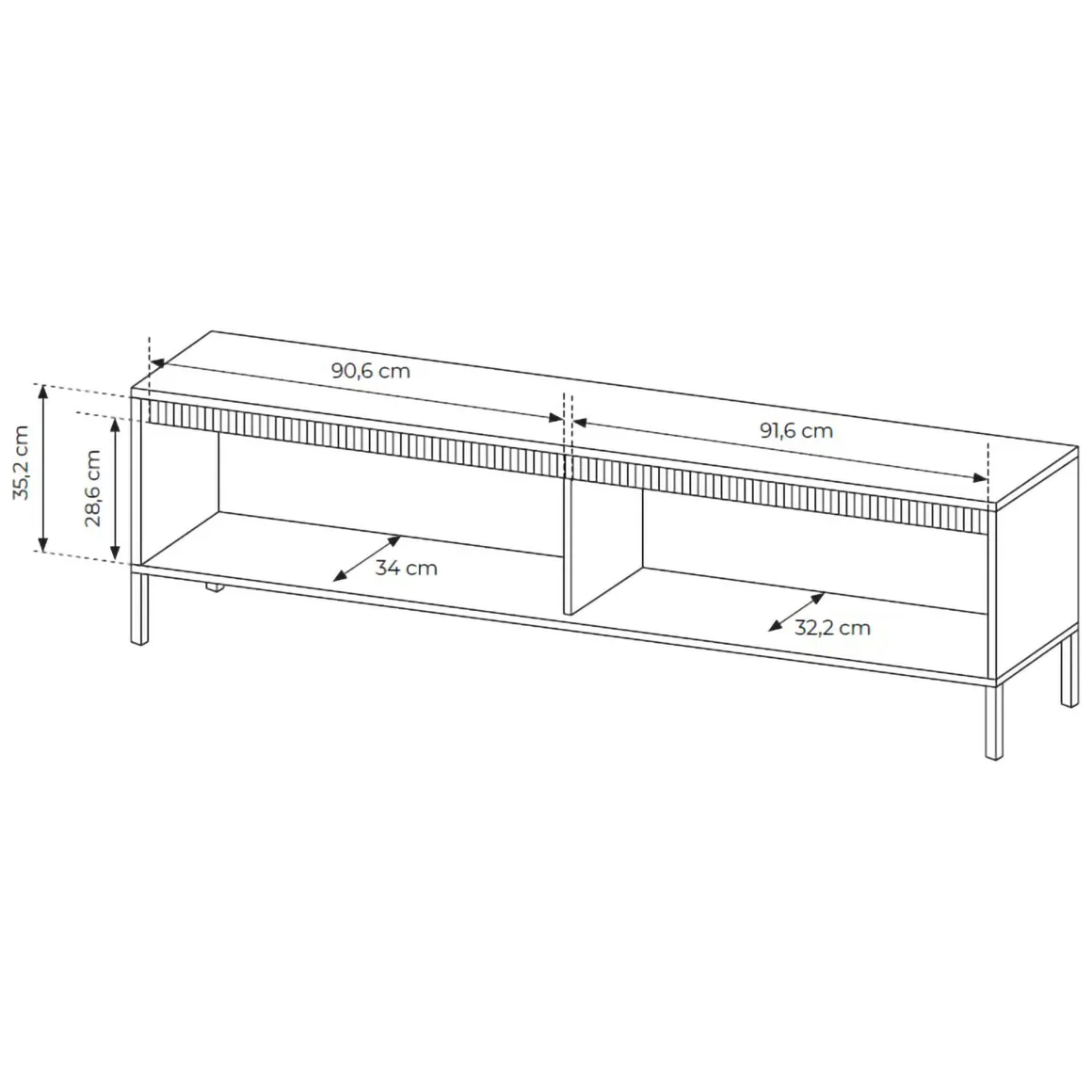 Mobili Porta Tv > Dmora Mobile Porta tv un Ripiano 200.5x42x60h cm, Cassetti - Ronca Nero